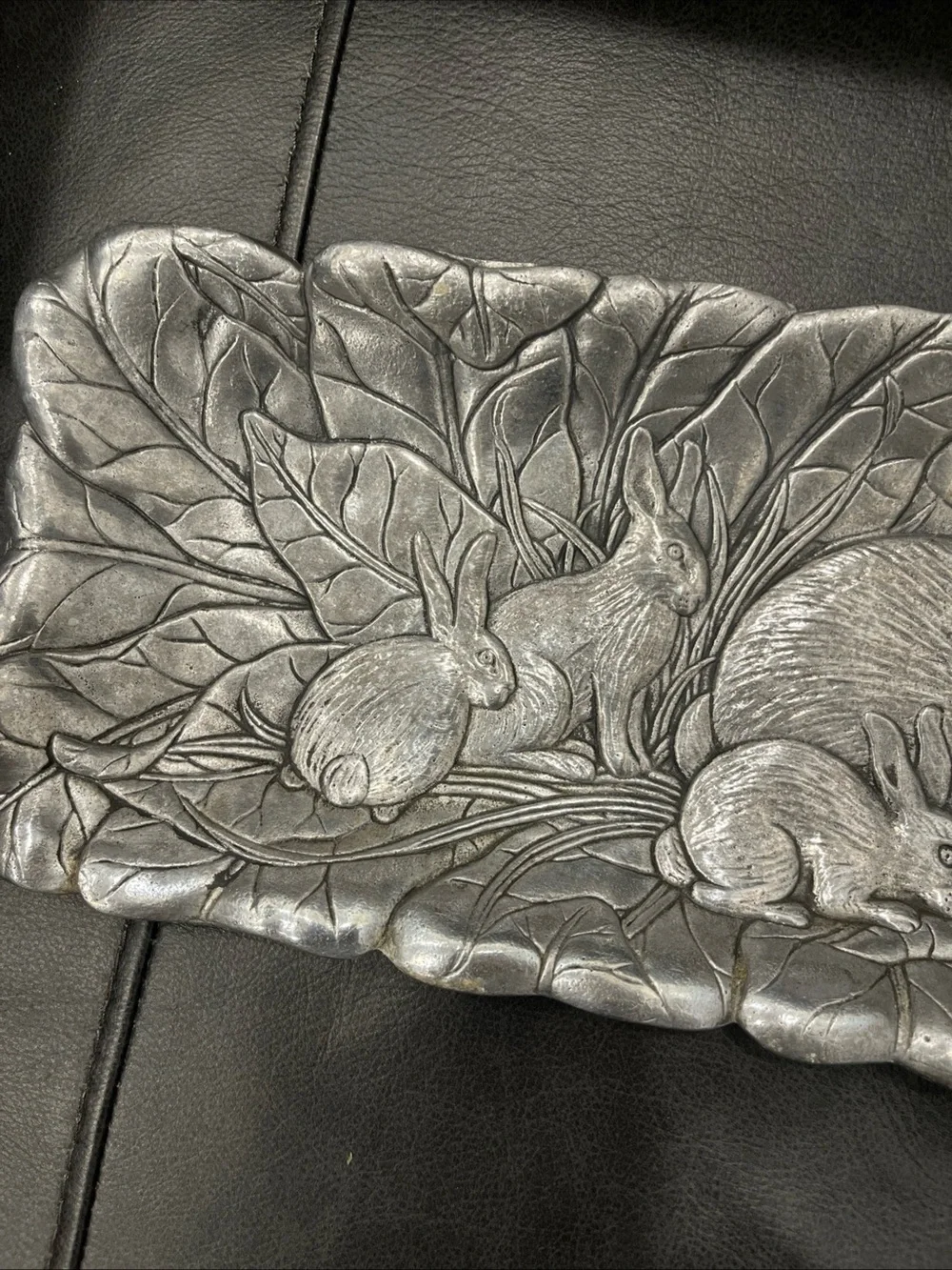 Arthur Court Silver Bunny Rabbit Leaf Relief Tray